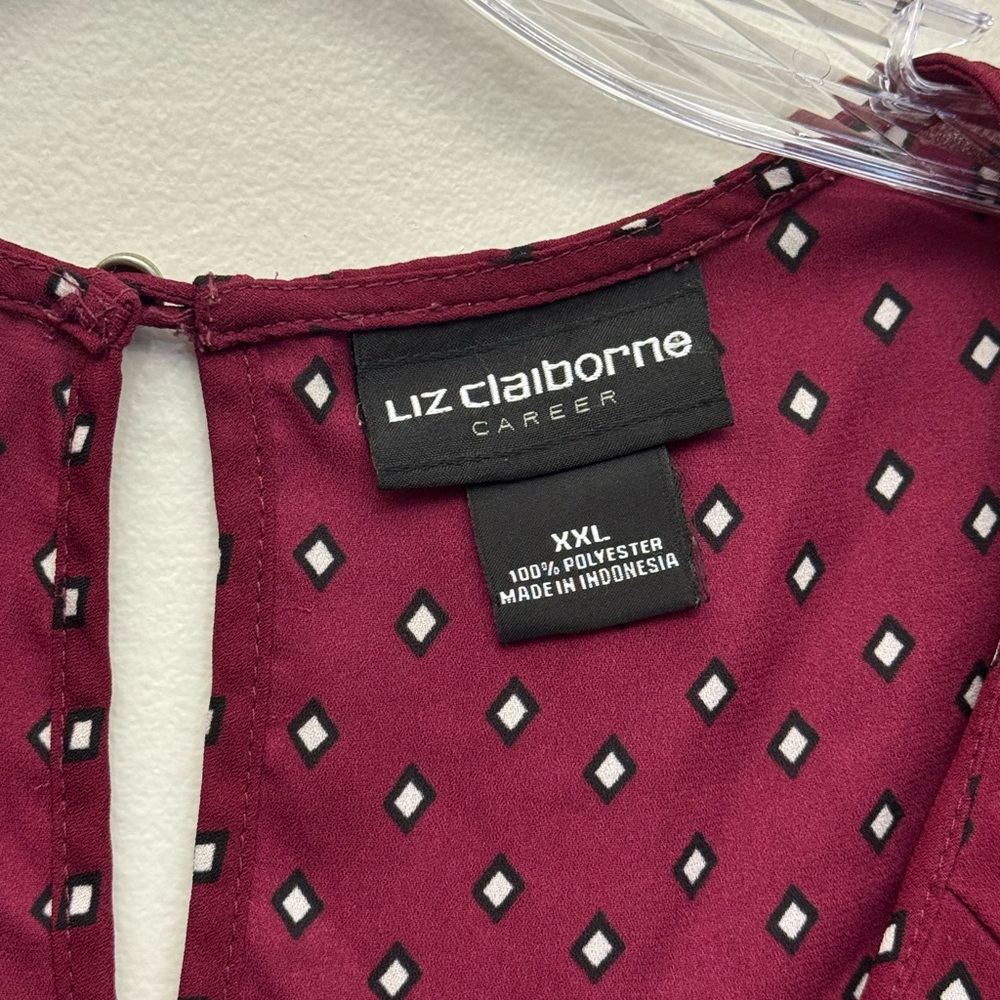 Liz Claiborne Career Womens XXL Burgundy Ruffle Sleeve Blouse - Picture 4 of 6